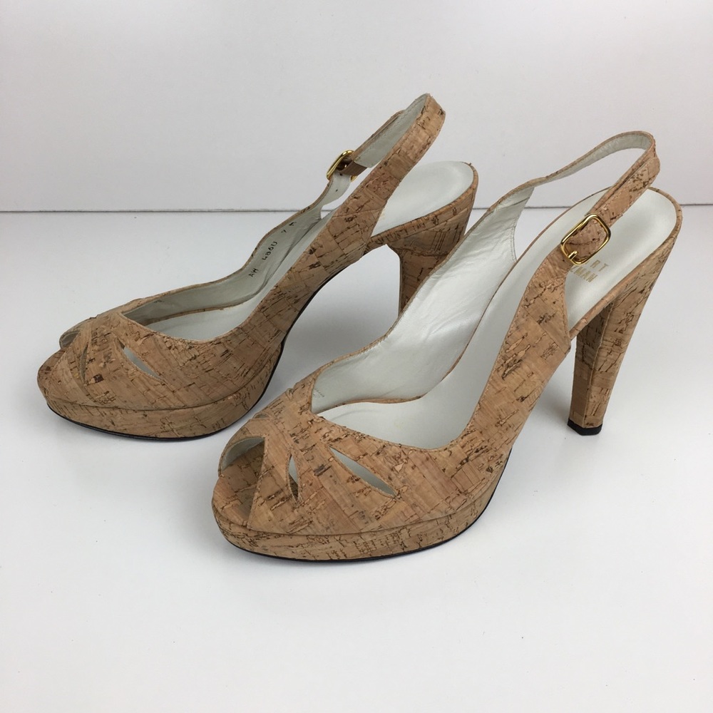 Stuart Weitzman Cork Open Toe Wedge Size 9